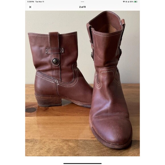 Frye Carson Shortie Boots Womens 7.5 B Brown Leather Western Pull Up Shoes 76460 - Picture 2 of 11